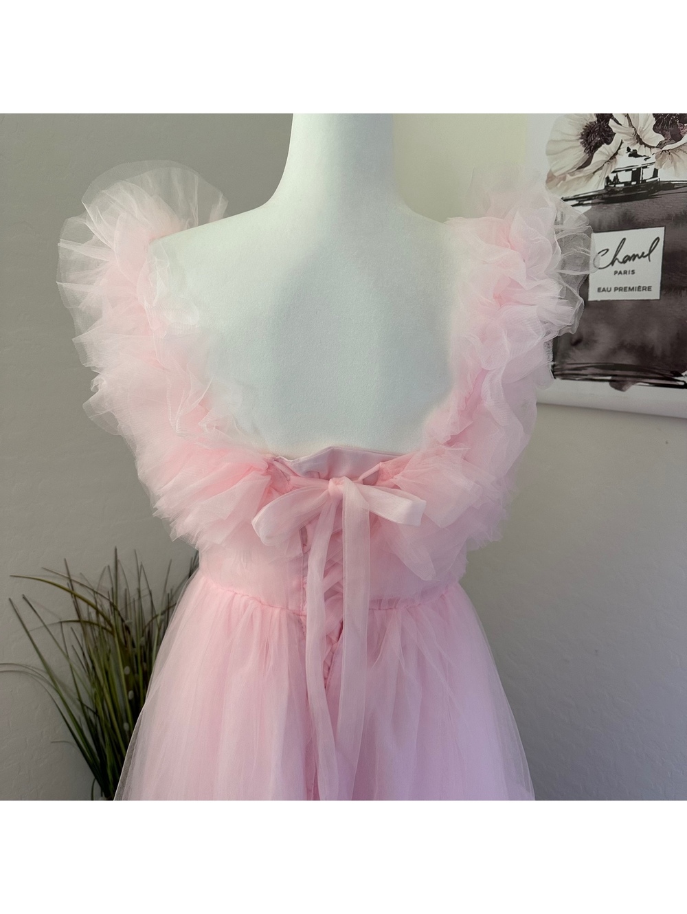 Pink High Low Tulle Bridal Shower Dress Ruffle Train Wedding Reception Gown NWT - Picture 9 of 11